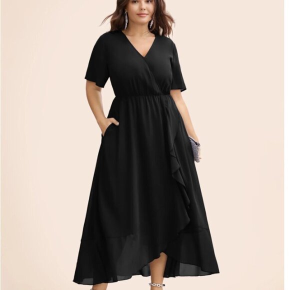 BloomChic Plus size XL Chiffon Overlap Collar Ruffle Sleeve Dress us14-16 - Picture 2 of 5
